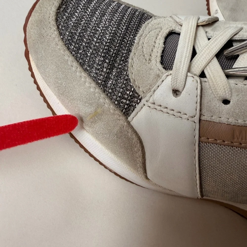 Michael Kors Georgie Mixed-Media Trainers | Silver & Tan Sneakers